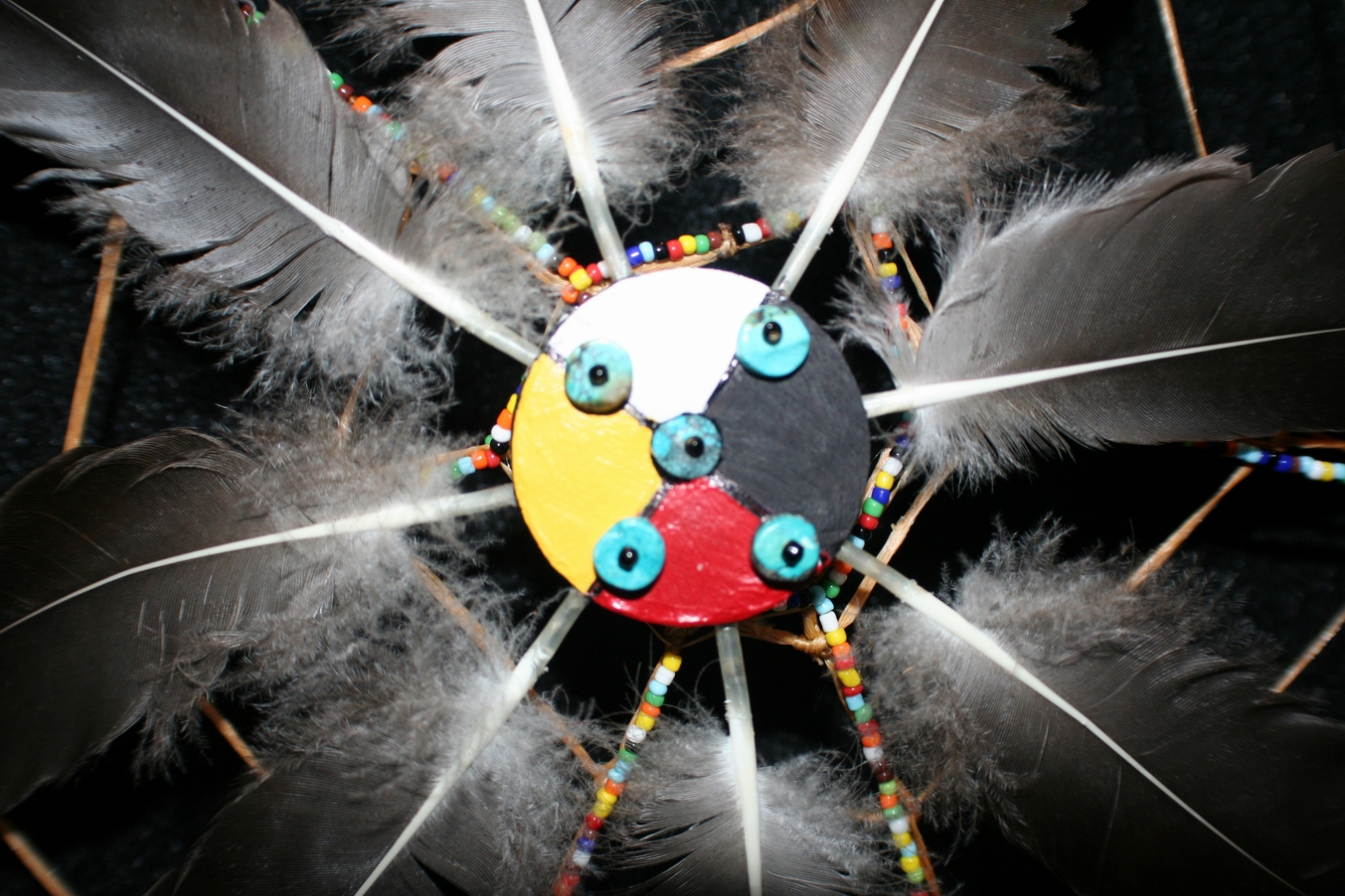 medicine wheel dreamcatcher centerpiece by john pete with turquoise and feather accents